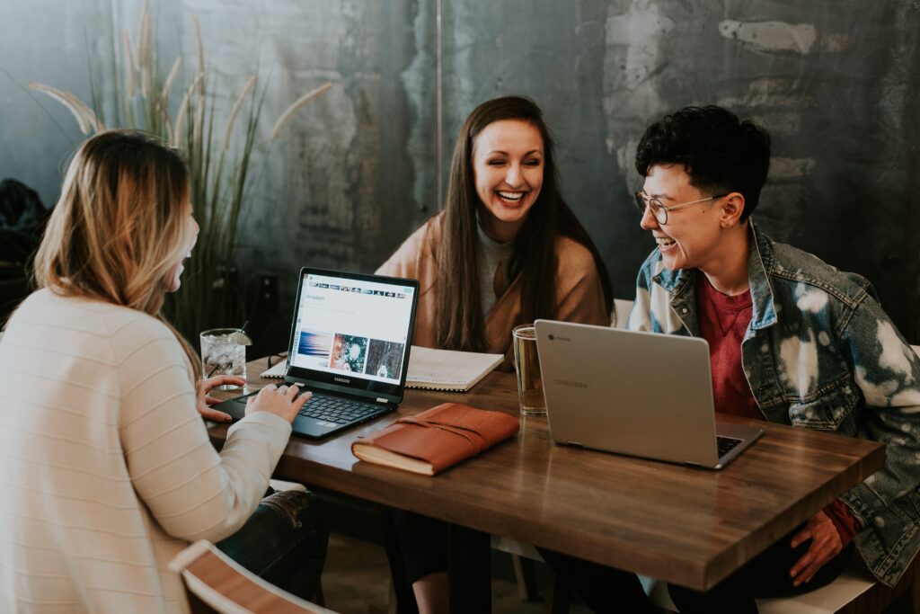 accent reduction clients laughing together